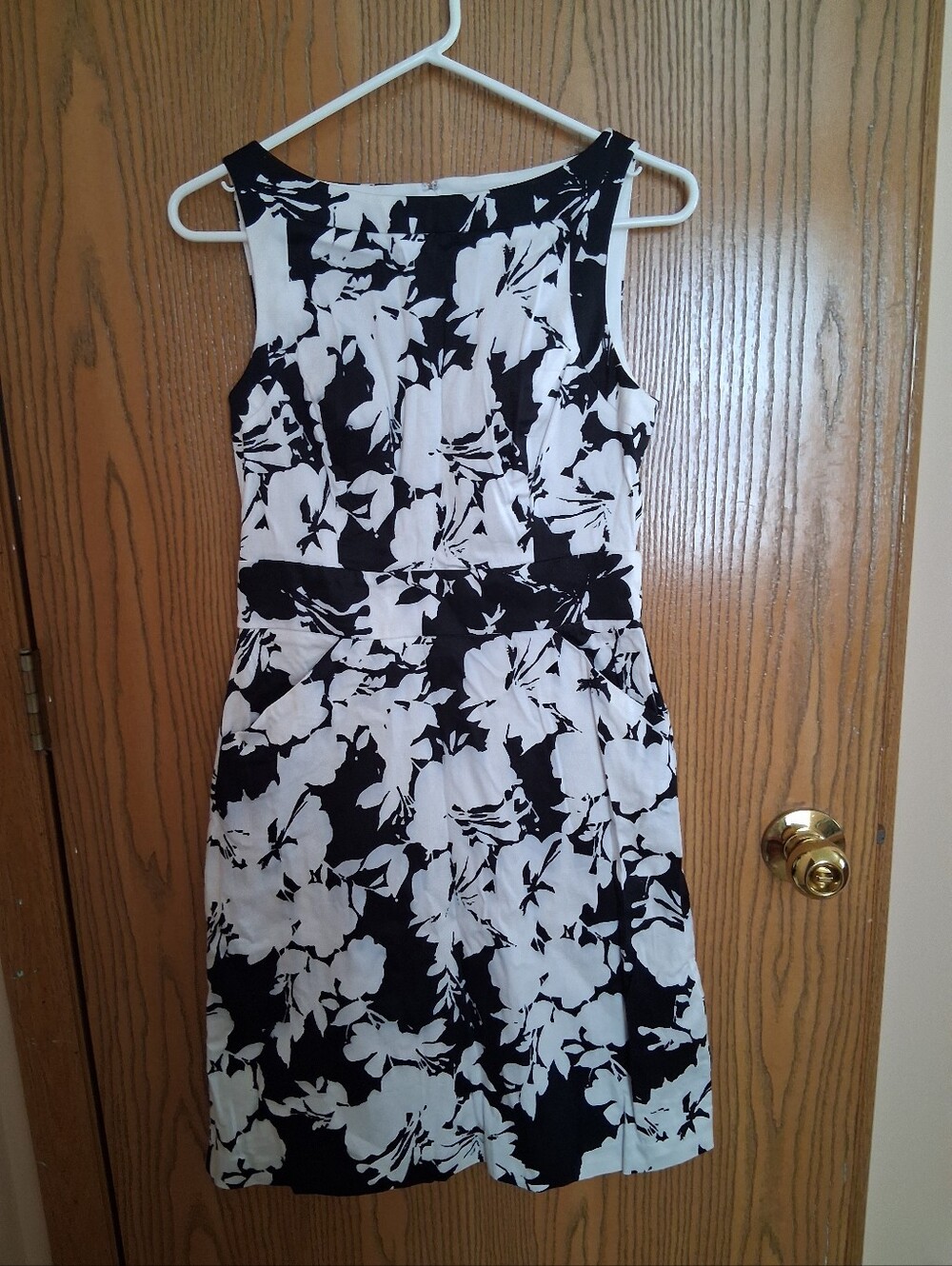 Chaps Black and White Floral Fit-and-Flare Dress